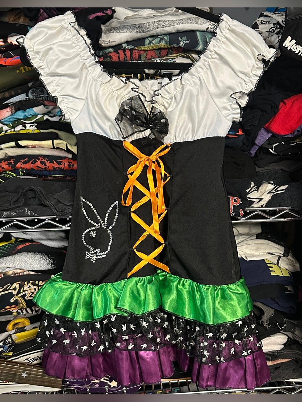 Y2K PLAYBOY '09 women's black multicolour sexy witch mini dress costume, XS.